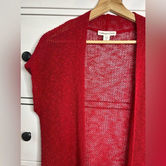 Coldwater Creek linen red Christmas cardigan top size XS 4-6 knit short sleeve - Picture 6 of 15